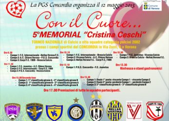Tutto pronto per il 5° Memorial “Cristina Ceschi” presso gli impianti sportivi del Pgs Concordia